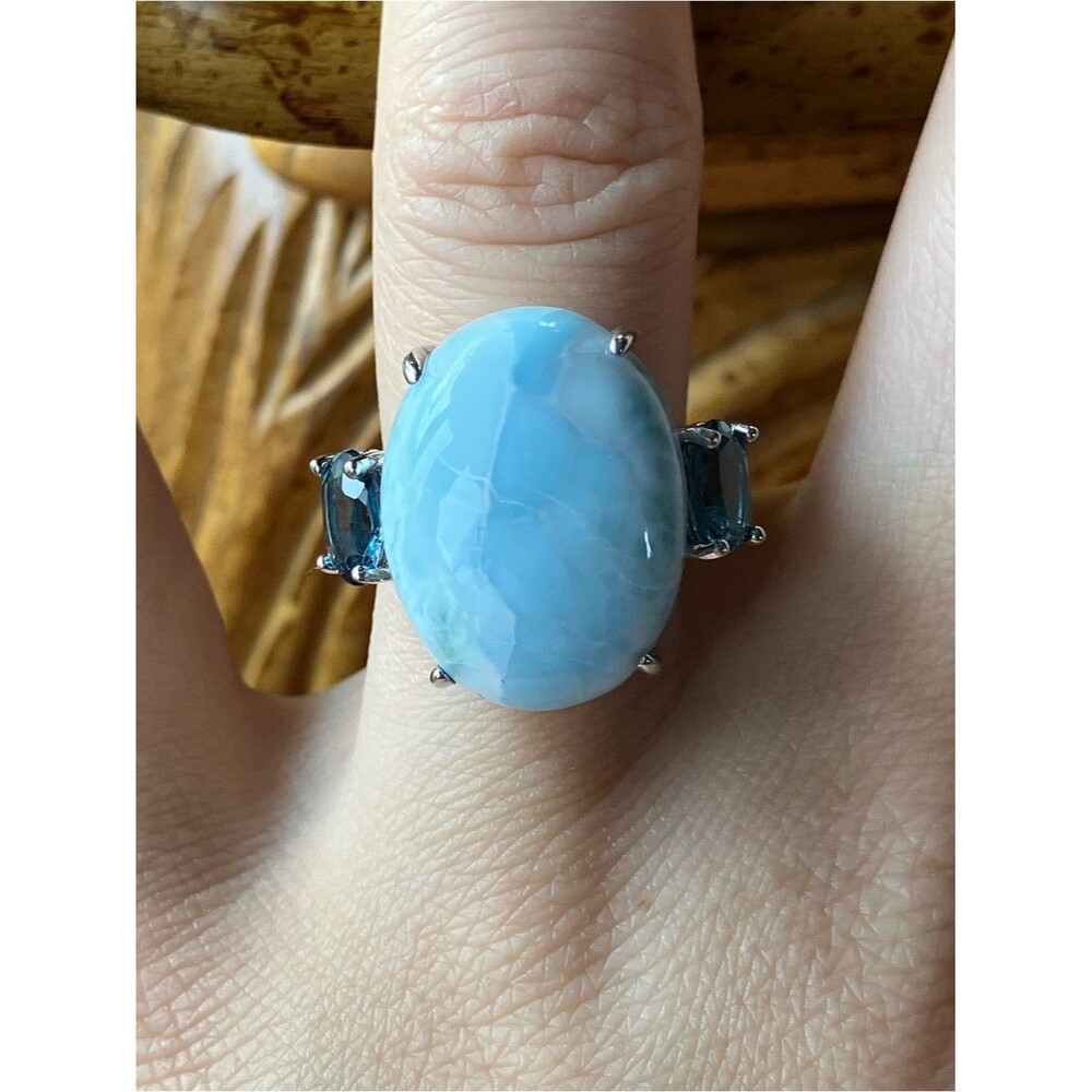 Natural Larimar London Blue Topaz Sterling Silver Ring Size 7